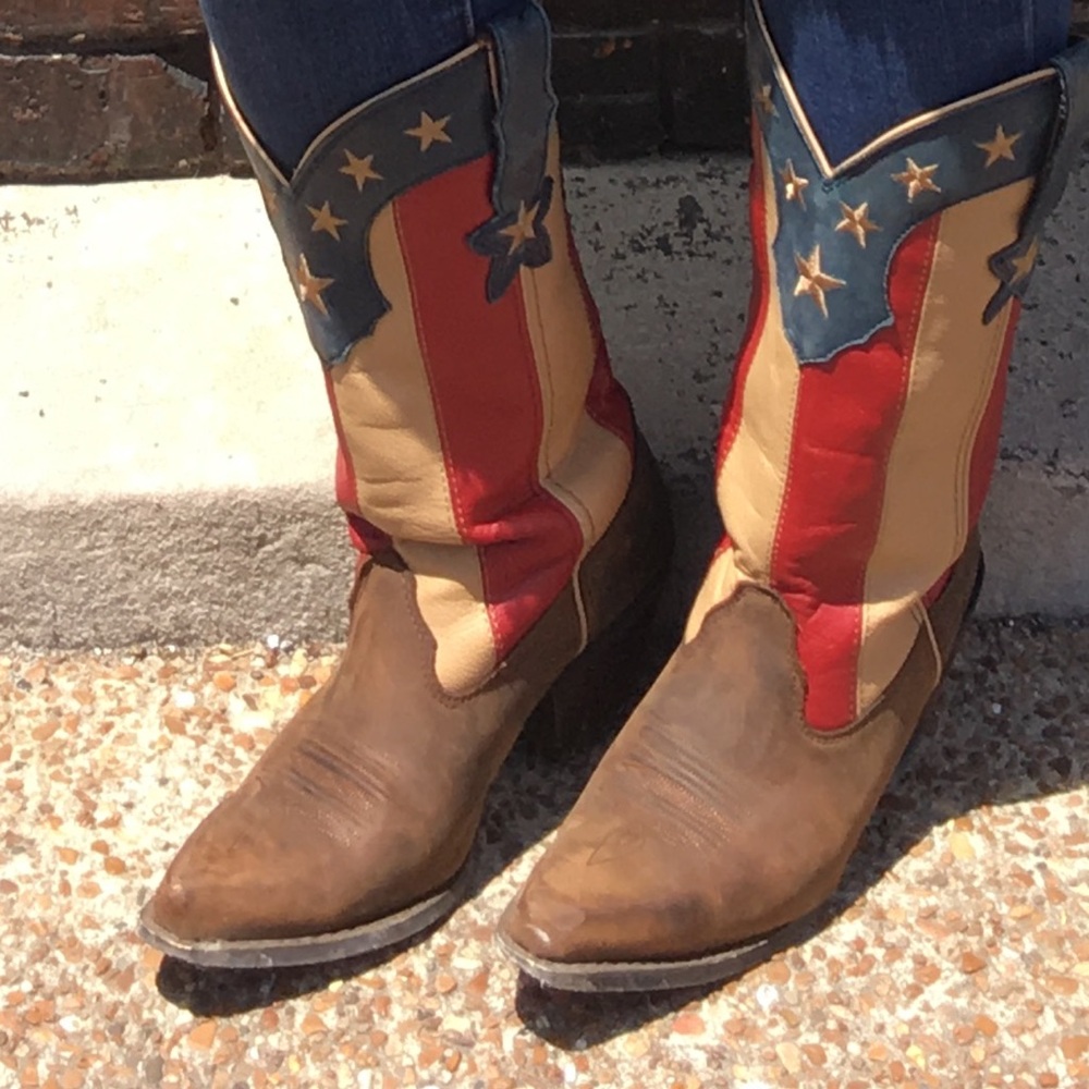 Patriotic Brown and Red Heeled Boots